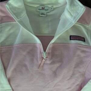 Vineyard Vines Pink and White Quarter-Zip Pullover
